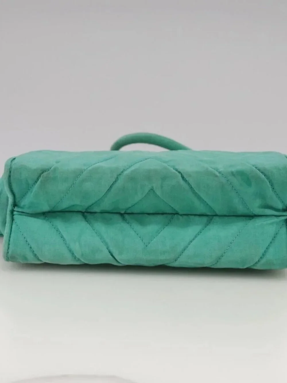 CHANEL V stitch Shoulder Bag Nylon Green Gold CC Auth 107879